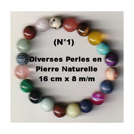 Bracelet Perles Pierre naturelle. 16 cm x 8  m/m. Diverses Pierres.