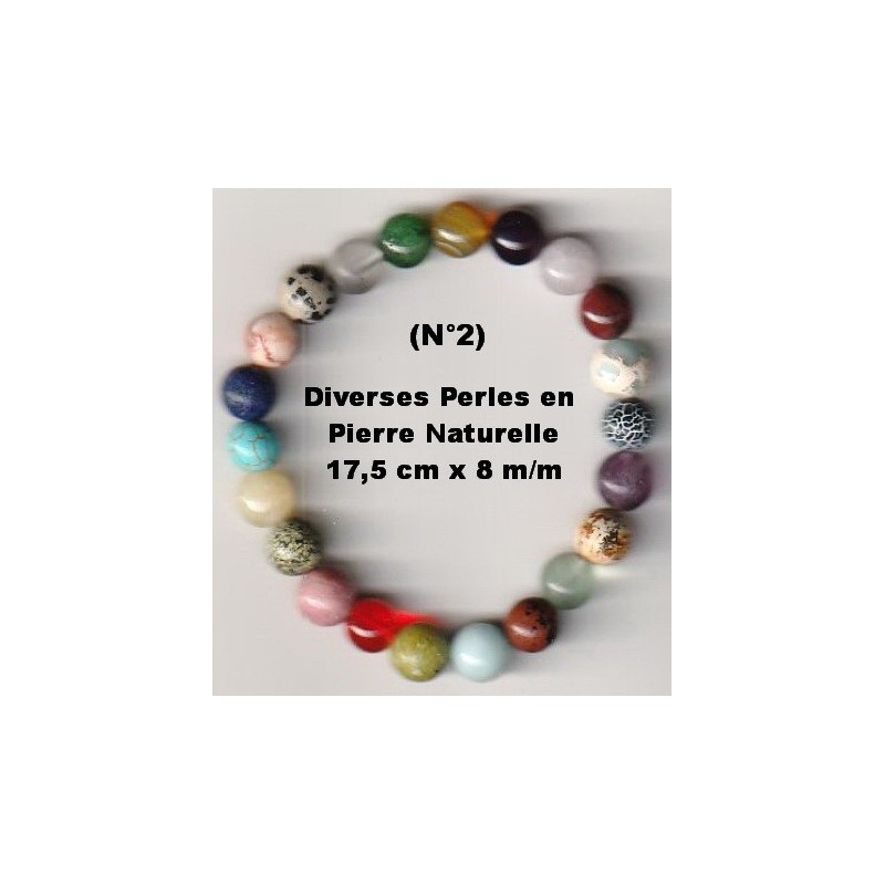 Bracelet Perles Pierre naturelle. 17,5 cm x 8  m/m. Diverses Pierres.