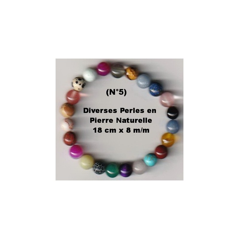 Bracelet Perles Pierre naturelle. 18 cm x 8  m/m. Diverses Pierres.