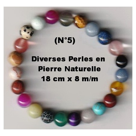 Bracelet Perles Pierre naturelle. 18 cm x 8  m/m. Diverses Pierres.