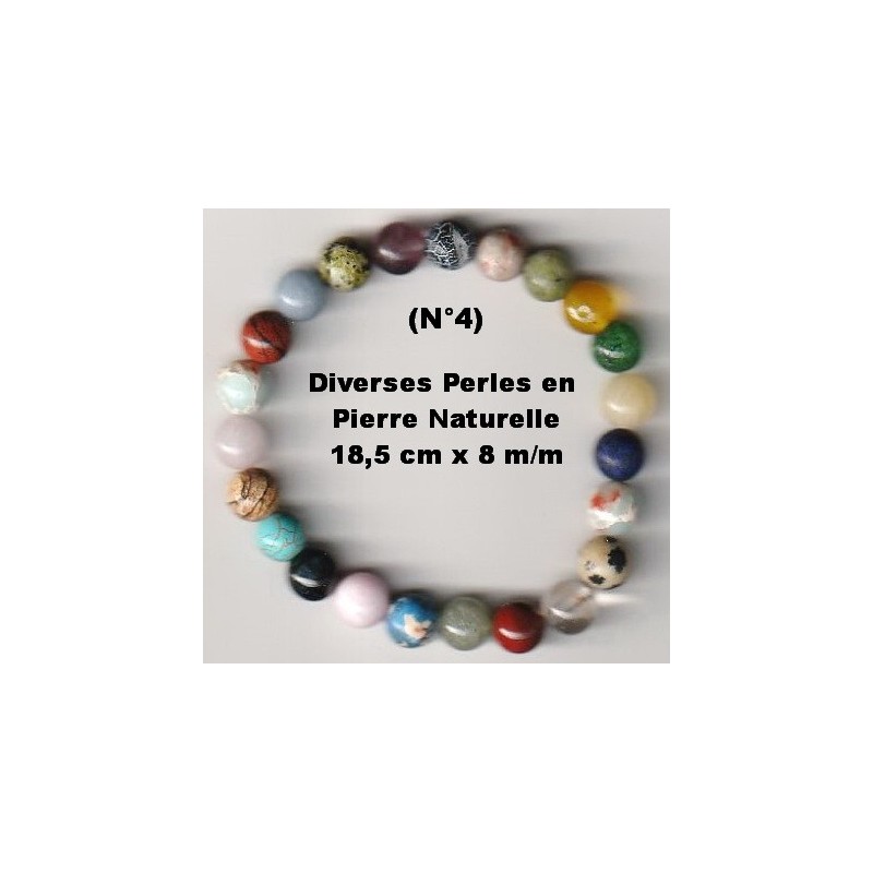 Bracelet Perles Pierre naturelle. 18,5 cm x 8  m/m. Diverses Pierres.