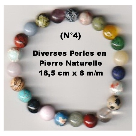 Bracelet Perles Pierre naturelle. 18,5 cm x 8  m/m. Diverses Pierres.