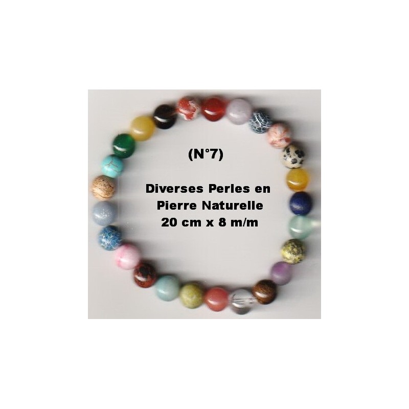 Bracelet Perles Pierre naturelle. 20 cm x 8  m/m. Diverses Pierres. (1)