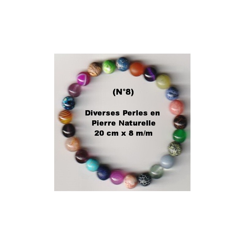 Bracelet Perles Pierre naturelle. 20 cm x 8  m/m. Diverses Pierres. (2)