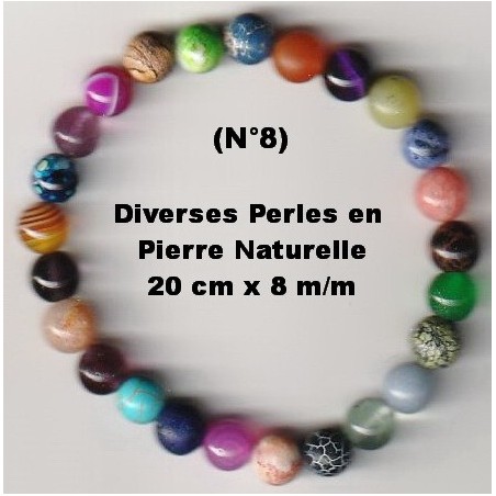 Bracelet Perles Pierre naturelle. 20 cm x 8  m/m. Diverses Pierres. (2)