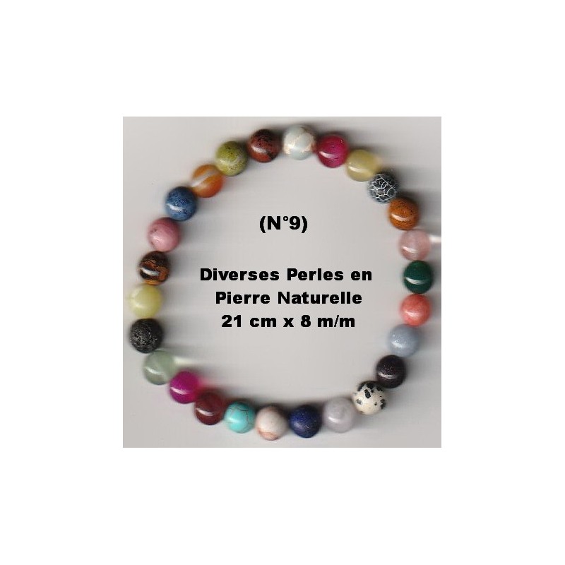 Bracelet Perles Pierre naturelle. 21 cm x 8  m/m. Diverses Pierres.