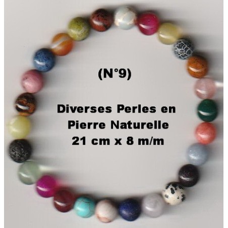 Bracelet Perles Pierre naturelle. 21 cm x 8  m/m. Diverses Pierres.