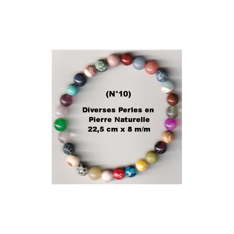 Bracelet Perles Pierre naturelle. 22,5 cm x 8  m/m. Diverses Pierres.