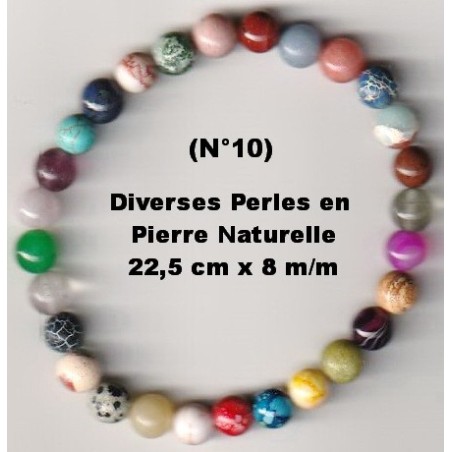 Bracelet Perles Pierre naturelle. 22,5 cm x 8  m/m. Diverses Pierres.