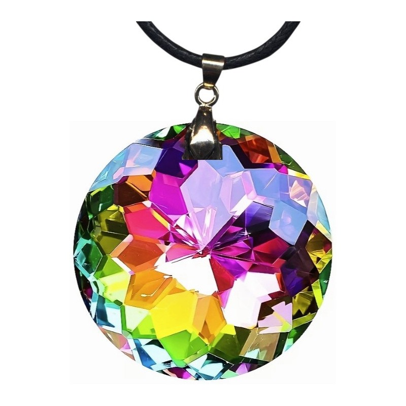 Pendentif Collier 45 mm En Cristal a facettes Arc-en-ciel.