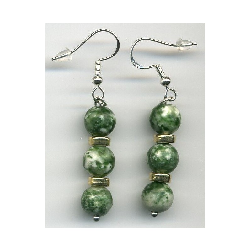 Boucles D'oreilles Hypoallergéniques. Perles en Pierre Naturelle (AGATE ARBRE)