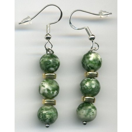 Boucles D'oreilles Hypoallergéniques. Perles en Pierre Naturelle (AGATE ARBRE)