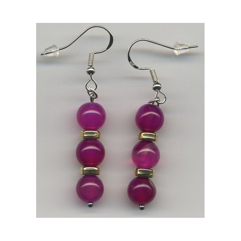 Boucles D'oreilles Hypoallergéniques. Perles en Pierre Naturelle (AMETHYSTE)