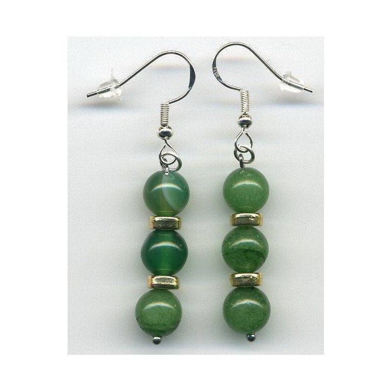 Boucles D'oreilles Hypoallergéniques. Perles en Pierre Naturelle (AVENTURINE)