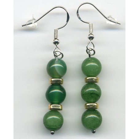 Boucles D'oreilles Hypoallergéniques. Perles en Pierre Naturelle (AVENTURINE)
