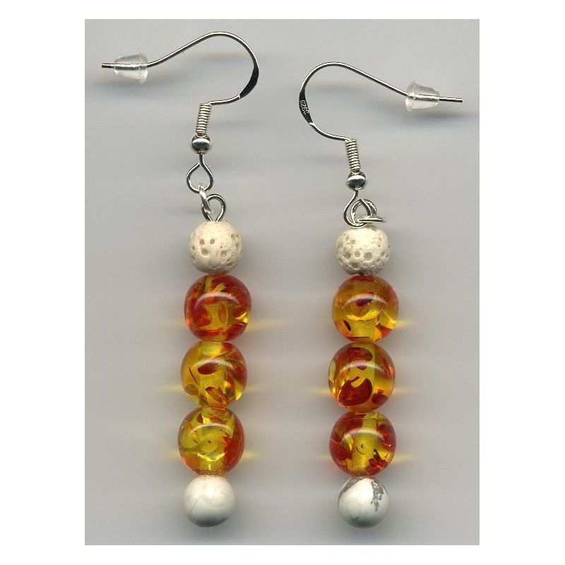 Boucles D'oreilles Hypoallergéniques. Perles en Pierre Naturelle (BRIN DE PERLES D'AMBRE)
