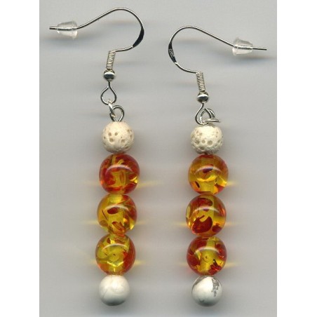 Boucles D'oreilles Hypoallergéniques. Perles en Pierre Naturelle (BRIN DE PERLES D'AMBRE)