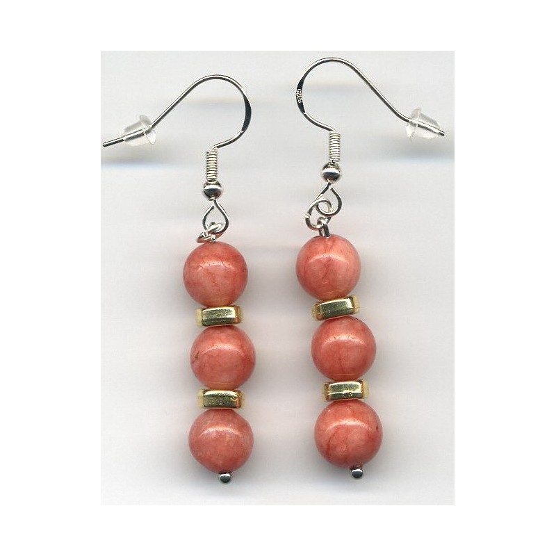 Boucles D'oreilles Hypoallergéniques. Perles en Pierre Naturelle (CALCEDOINE)