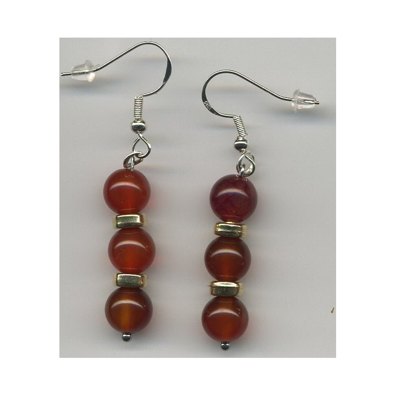 Boucles D'oreilles Hypoallergéniques. Perles en Pierre Naturelle (CORNALINE)