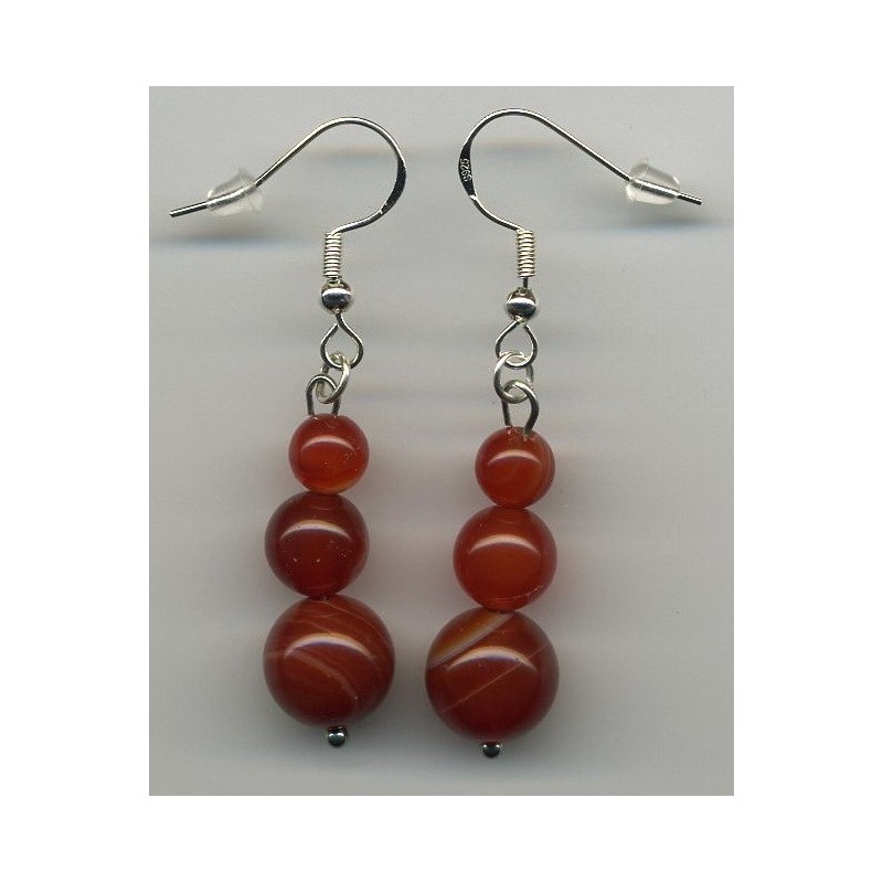 Boucles D'oreilles Hypoallergéniques. Perles en Pierre Naturelle (CORNALINE)