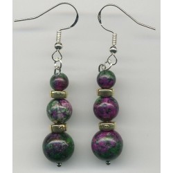 Boucles D'oreilles Hypoallergéniques. Perles en Pierre Naturelle (EPIDOTE ZOISITE)