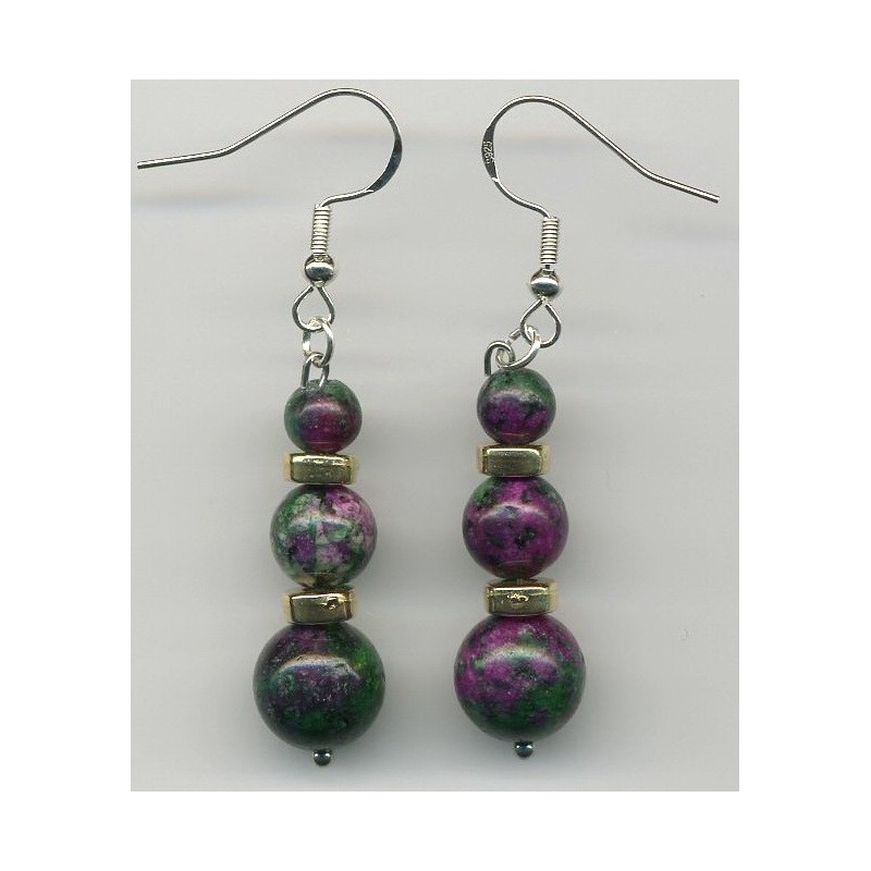 Boucles D'oreilles Hypoallergéniques. Perles en Pierre Naturelle (EPIDOTE ZOISITE)