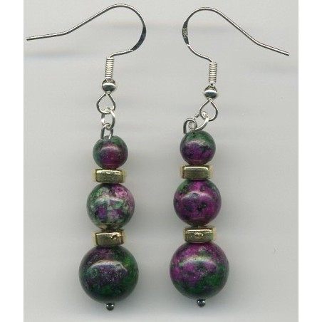 Boucles D'oreilles Hypoallergéniques. Perles en Pierre Naturelle (EPIDOTE ZOISITE)