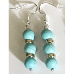Boucles D'oreilles Hypoallergéniques. Perles en Pierre Naturelle (TURQUOISE)