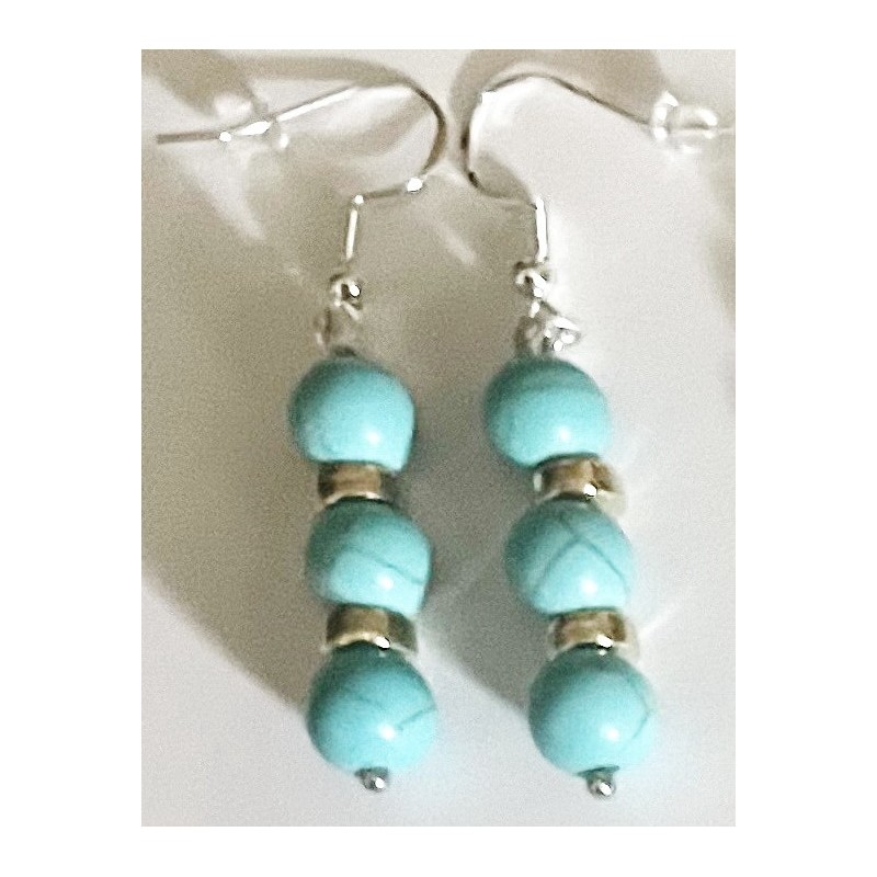 Boucles D'oreilles Hypoallergéniques. Perles en Pierre Naturelle (TURQUOISE)