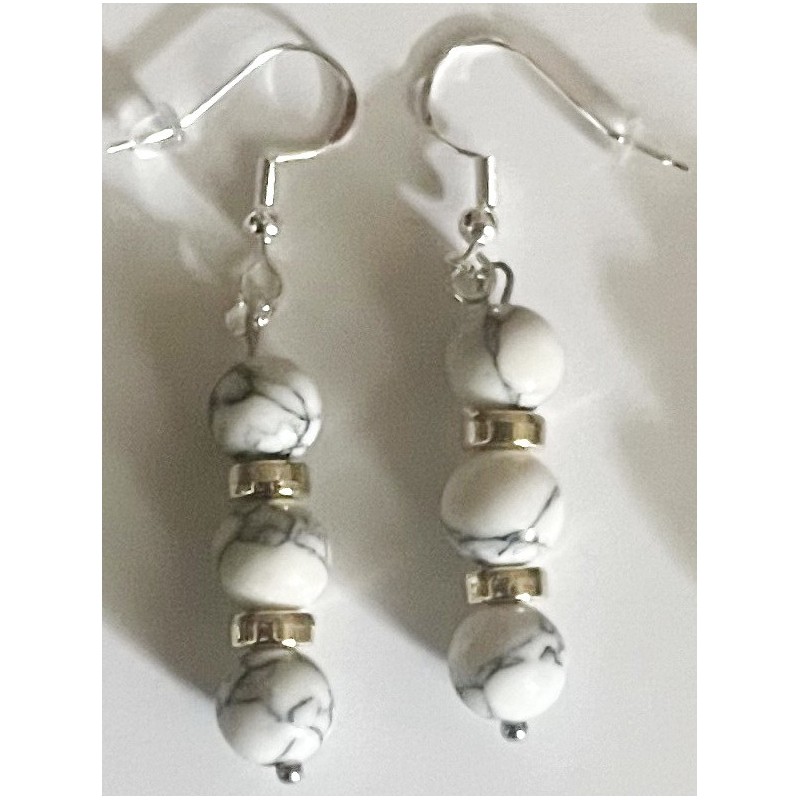 Boucles D'oreilles Hypoallergéniques. Perles en Pierre Naturelle (HOWLITE)