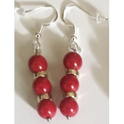 Boucles D'oreilles Hypoallergéniques. Perles en Pierre Naturelle (JADE ROUGE)