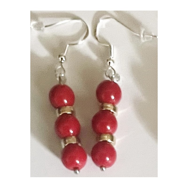 Boucles D'oreilles Hypoallergéniques. Perles en Pierre Naturelle (JADE ROUGE)