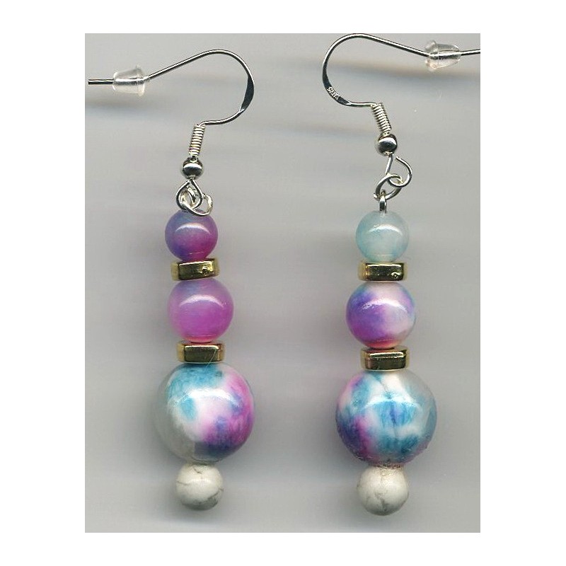 Boucles D'oreilles Hypoallergéniques. Perles en Pierre Naturelle (JADE TRICOLORE)