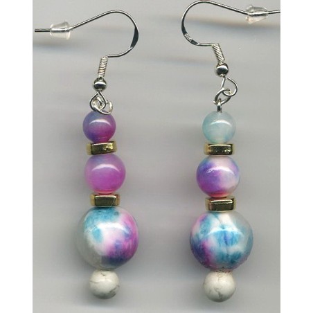 Boucles D'oreilles Hypoallergéniques. Perles en Pierre Naturelle (JADE TRICOLORE)