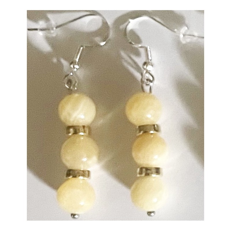Boucles D'oreilles Hypoallergéniques. Perles en Pierre Naturelle (JADE-JAUNE)