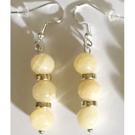 Boucles D'oreilles Hypoallergéniques. Perles en Pierre Naturelle (JADE-JAUNE)