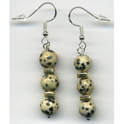 Boucles D'oreilles Hypoallergéniques. Perles en Pierre Naturelle (JASPE DALMATIEN)