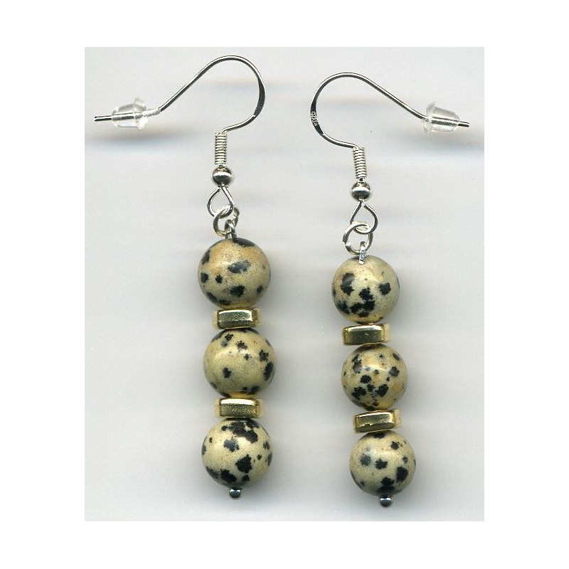 Boucles D'oreilles Hypoallergéniques. Perles en Pierre Naturelle (JASPE DALMATIEN)
