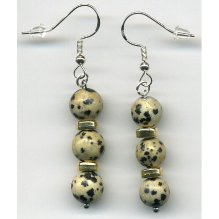 Boucles D'oreilles Hypoallergéniques. Perles en Pierre Naturelle (JASPE DALMATIEN)