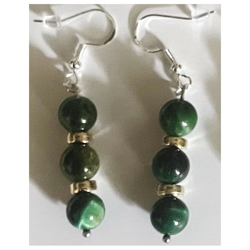 Boucles D'oreilles Hypoallergéniques. Perles en Pierre Naturelle (JASPE VERT)