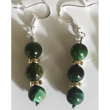 Boucles D'oreilles Hypoallergéniques. Perles en Pierre Naturelle (JASPE VERT)
