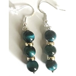 Boucles D'oreilles Hypoallergéniques. Perles en Pierre Naturelle (OEIL DE FAUCON)