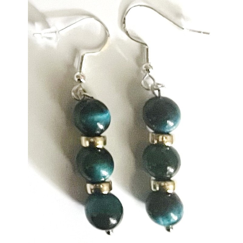 Boucles D'oreilles Hypoallergéniques. Perles en Pierre Naturelle (OEIL DE FAUCON)