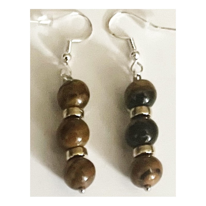 Boucles D'oreilles Hypoallergéniques. Perles en Pierre Naturelle (OEIL DE TIGRE)