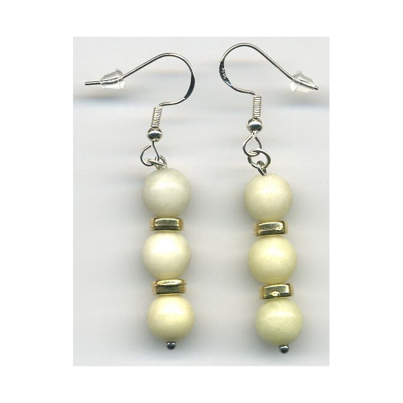 Boucles D'oreilles Hypoallergéniques. Perles en Pierre Naturelle (ONYX BLANC MAT)