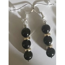 Boucles D'oreilles Hypoallergéniques. Perles en Pierre Naturelle (ONYX NOIR)