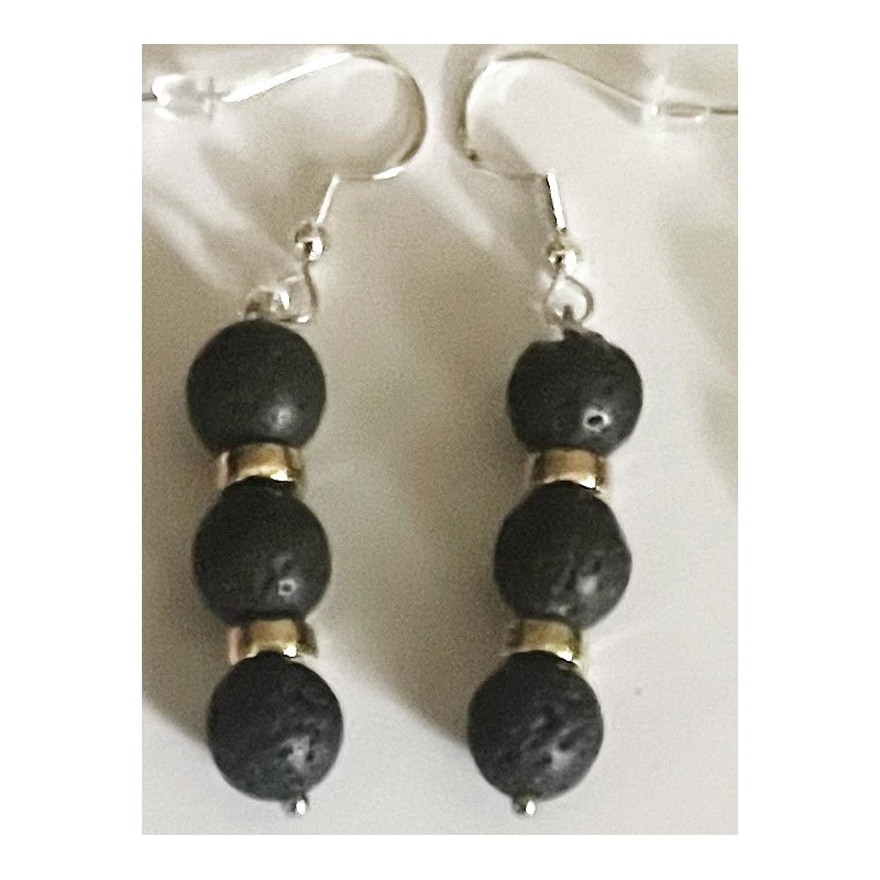 Boucles D'oreilles Hypoallergéniques. Perles en Pierre Naturelle (PIERRE DE LAVE)