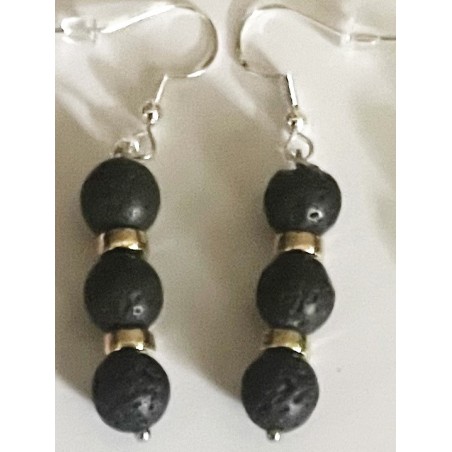 Boucles D'oreilles Hypoallergéniques. Perles en Pierre Naturelle (PIERRE DE LAVE)