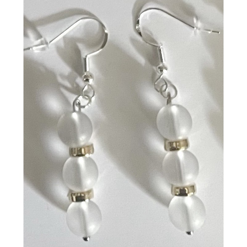 Boucles D'oreilles Hypoallergéniques. Perles en Pierre Naturelle (PIERRE DE LUNE)