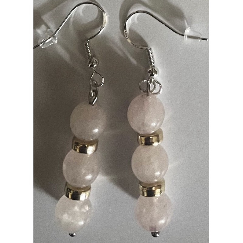 Boucles D'oreilles Hypoallergéniques. Perles en Pierre Naturelle (QUARTZ-ROSE)